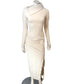 Karen Millen Cream Porté Evetage Neck Dress UK6 Women's Long Sleeve Zip Detail
