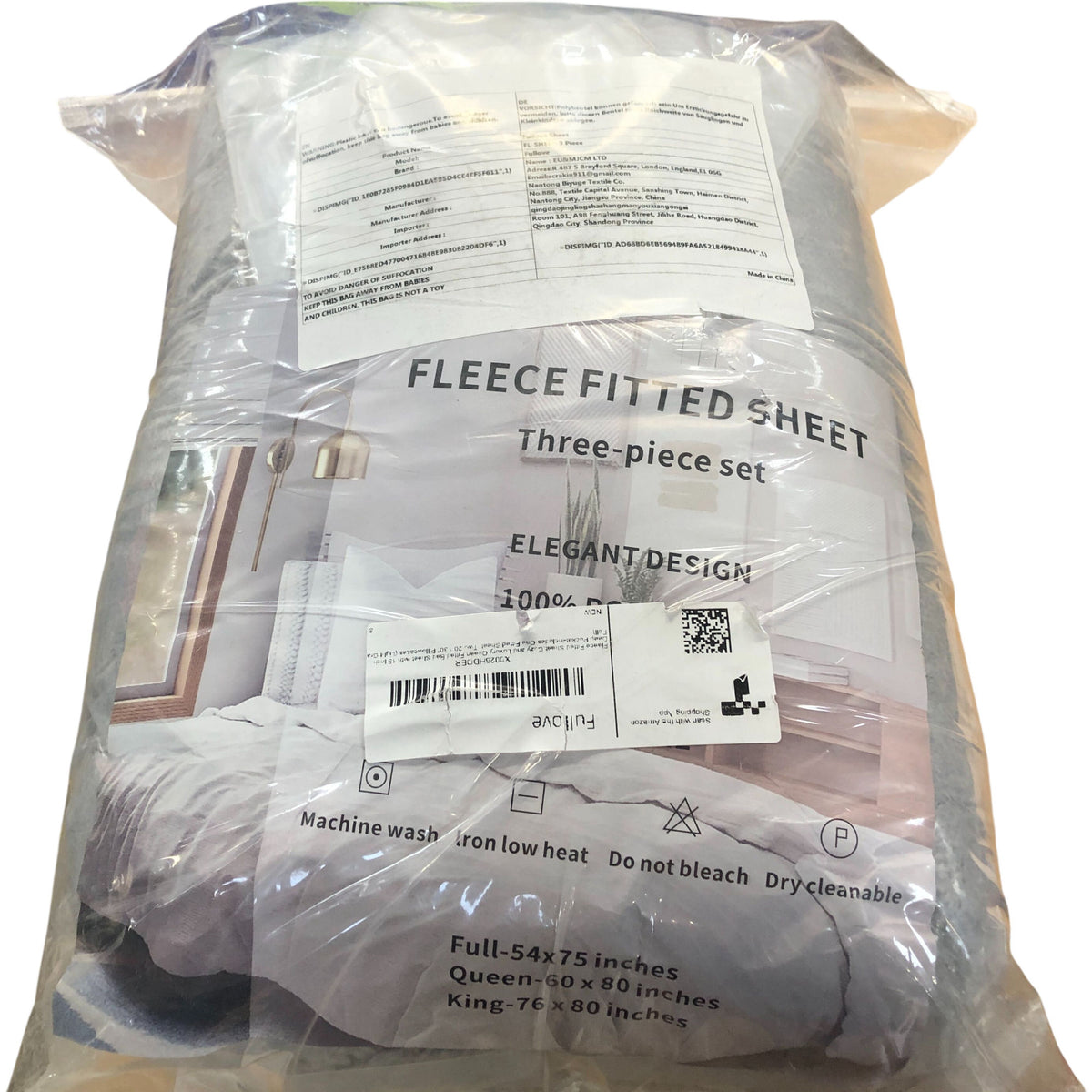 Fullove Fleece Fitted Sheet Set Queen 15 Inch Deep Pocket 100% Polyester Grey