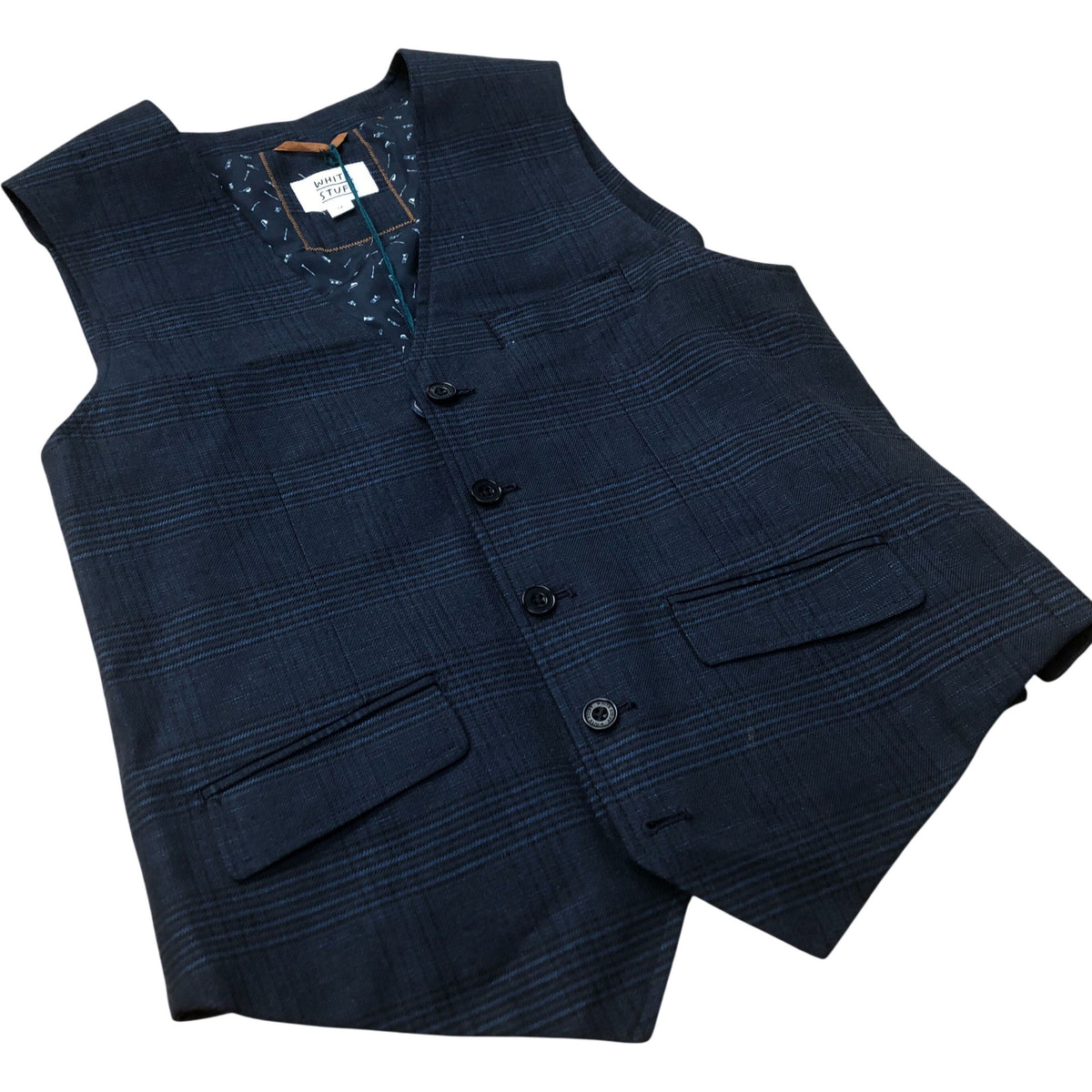 Suit Waistcoat Navy Blue Check Pattern Regular Fit