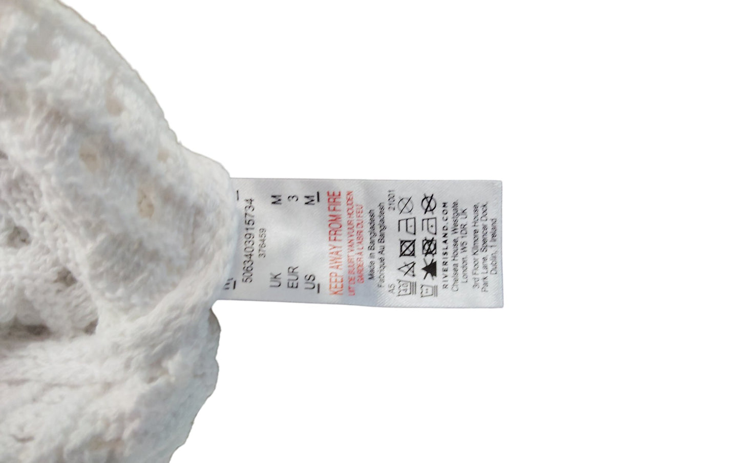 RIVER ISLAND Men's Short Sleeve Knitted T-Shirt Medium White Crochet Design