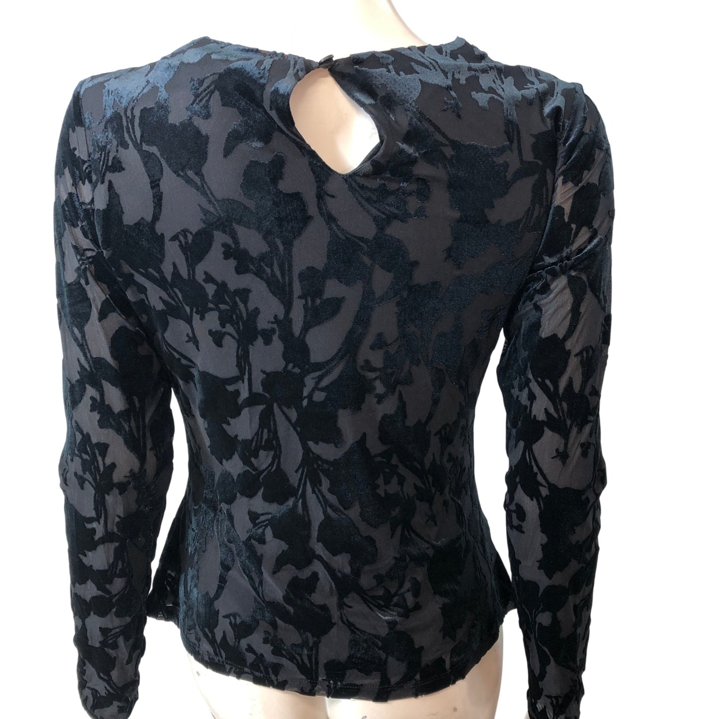 River Island Black Floral Velvet Top UK10 Women's Long Sleeve Elegant Style