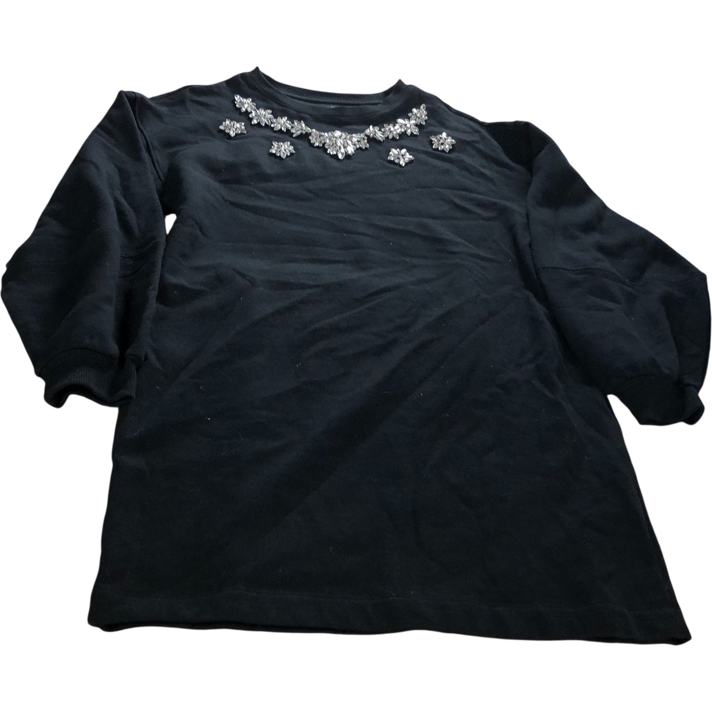 River Island UK S Women's Black Sweater Embellished Flower Design