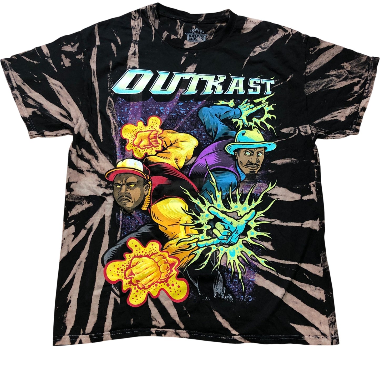 Outkast Tie Dye T Shirt M Men's Black Graphic Tee Cotton Vintage Style