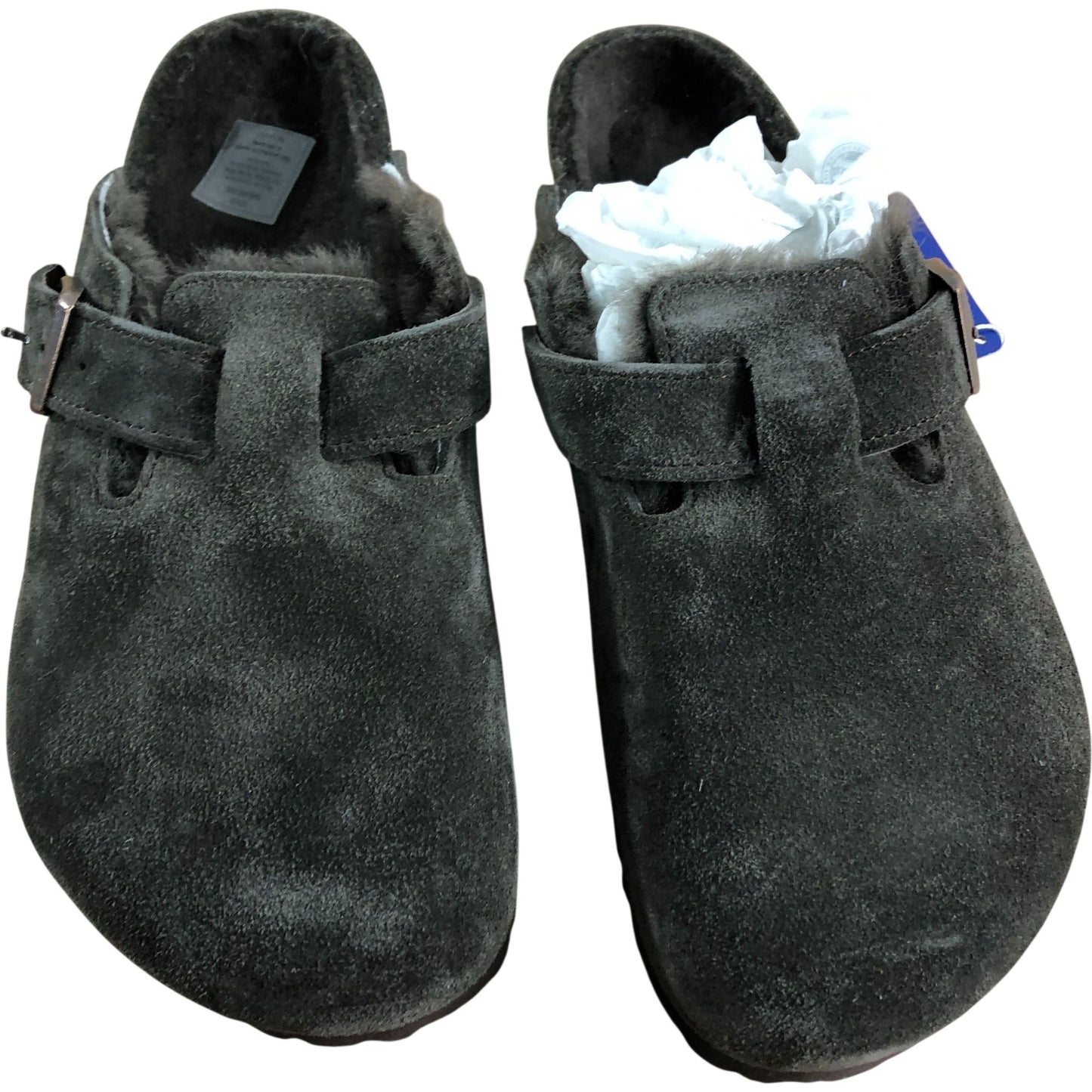 Birkenstock Boston VL Shearling UK7.5 Women's Suede Open Back Slippers Grey