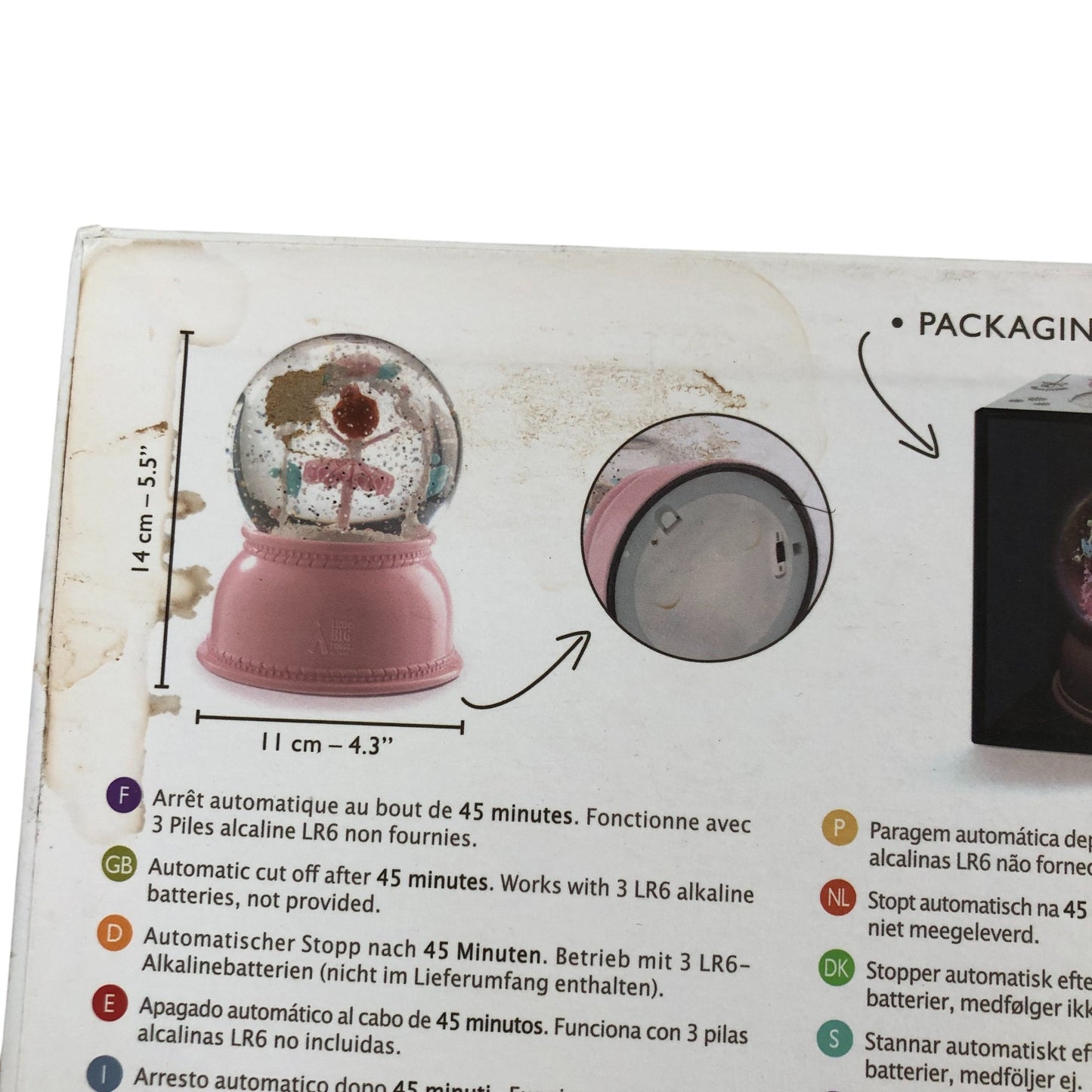Little Big Room Ballerina Night Light Snow Globe Pink 14cm Children's Decor