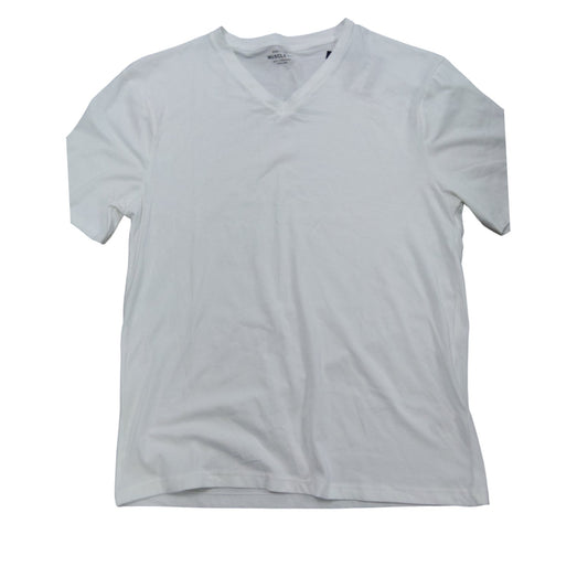 River Island Men's Muscle Fit White T-Shirt Size XL V-Neck Short Sleeve Top