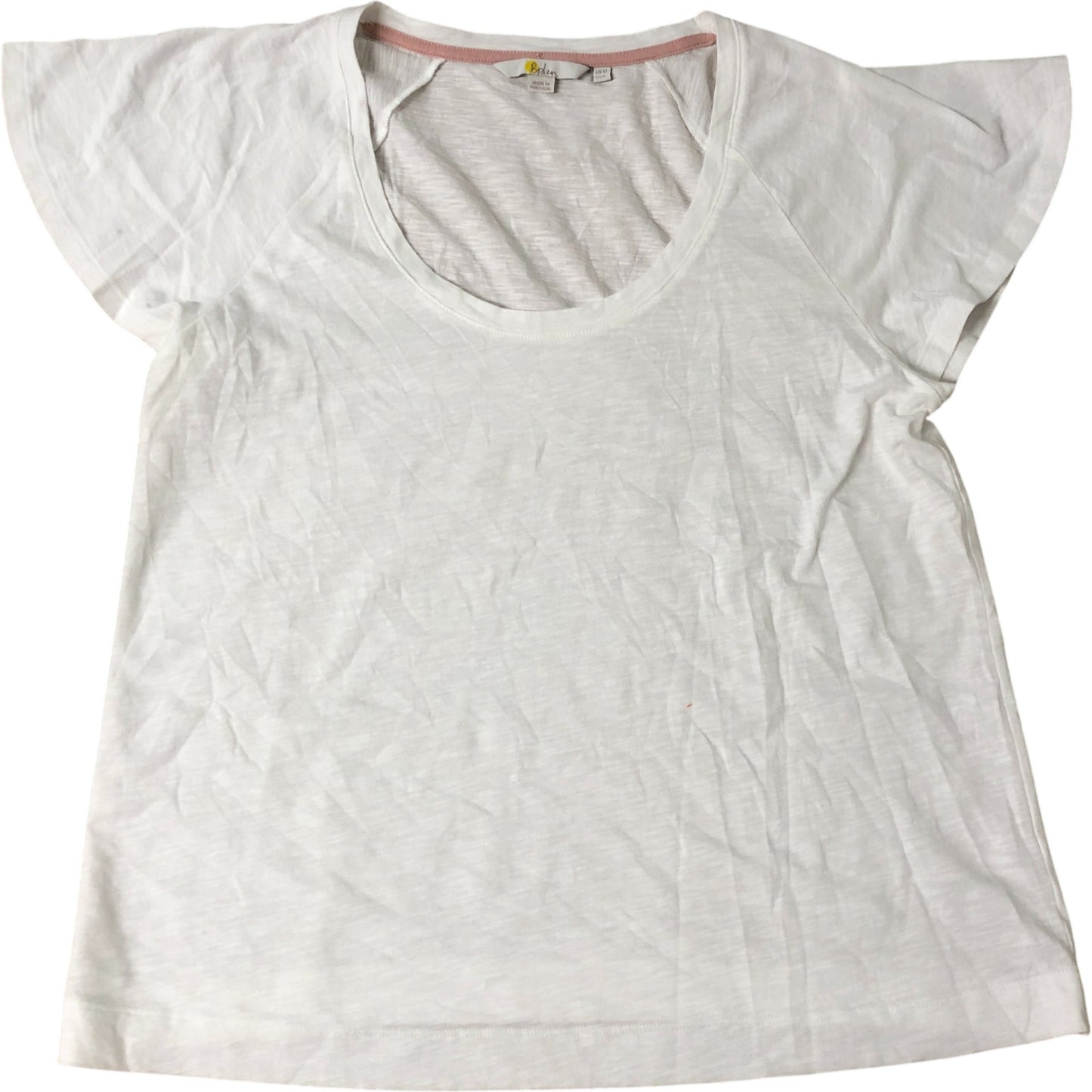 Women's White Fan Sleeve T-Shirt Lightweight Cotton Top Size 12