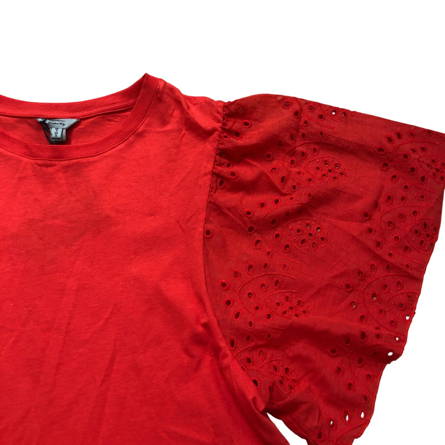 River Island Eyelet Sleeve Top Women's Red Short Sleeve Cotton Blouse S