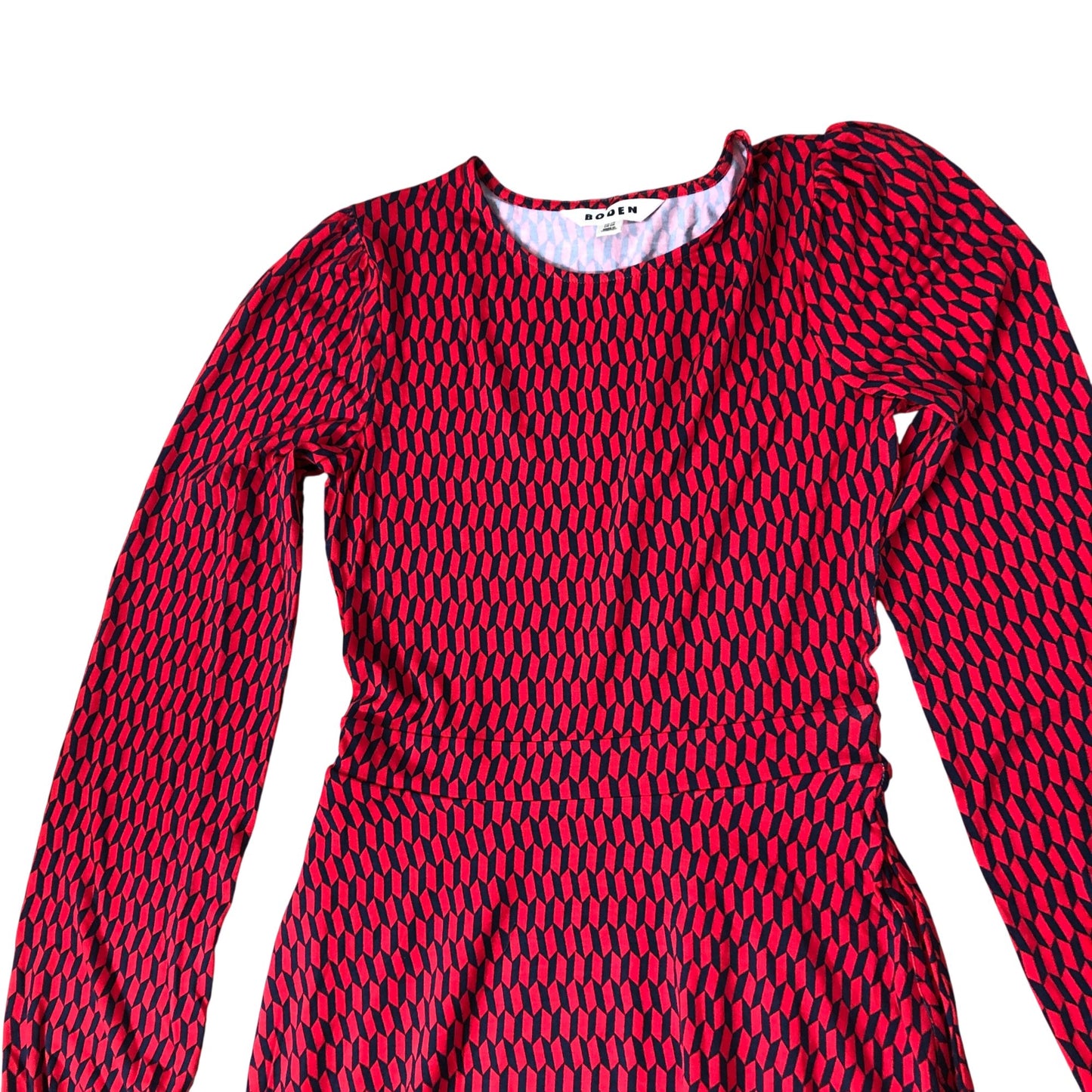 Red Geometric Pattern Dress Women's Long Sleeve Swing Design UK4