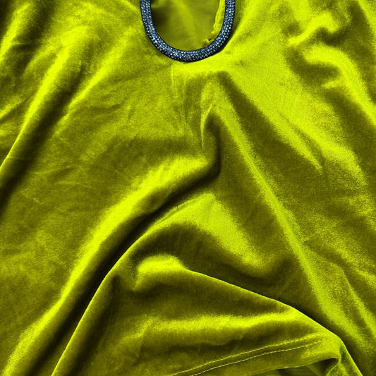 River Island Velvet Tank Top UK8 Women's Sleeveless Bright Yellow Glitter Trim