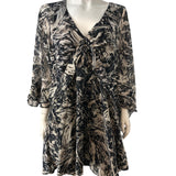 River Island Summer Top UK18 Women's Flowy Floral Print V Neck Brown Dress