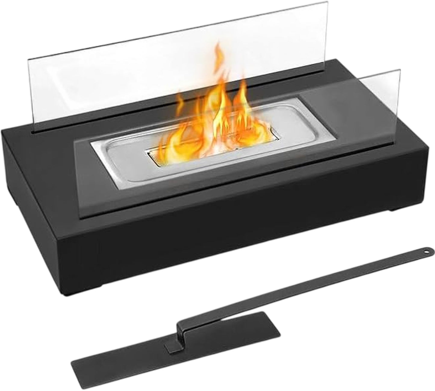 AevQuas Modern Adjustable Bioethanol Fireplace With Glass Surround And Fuel Tool