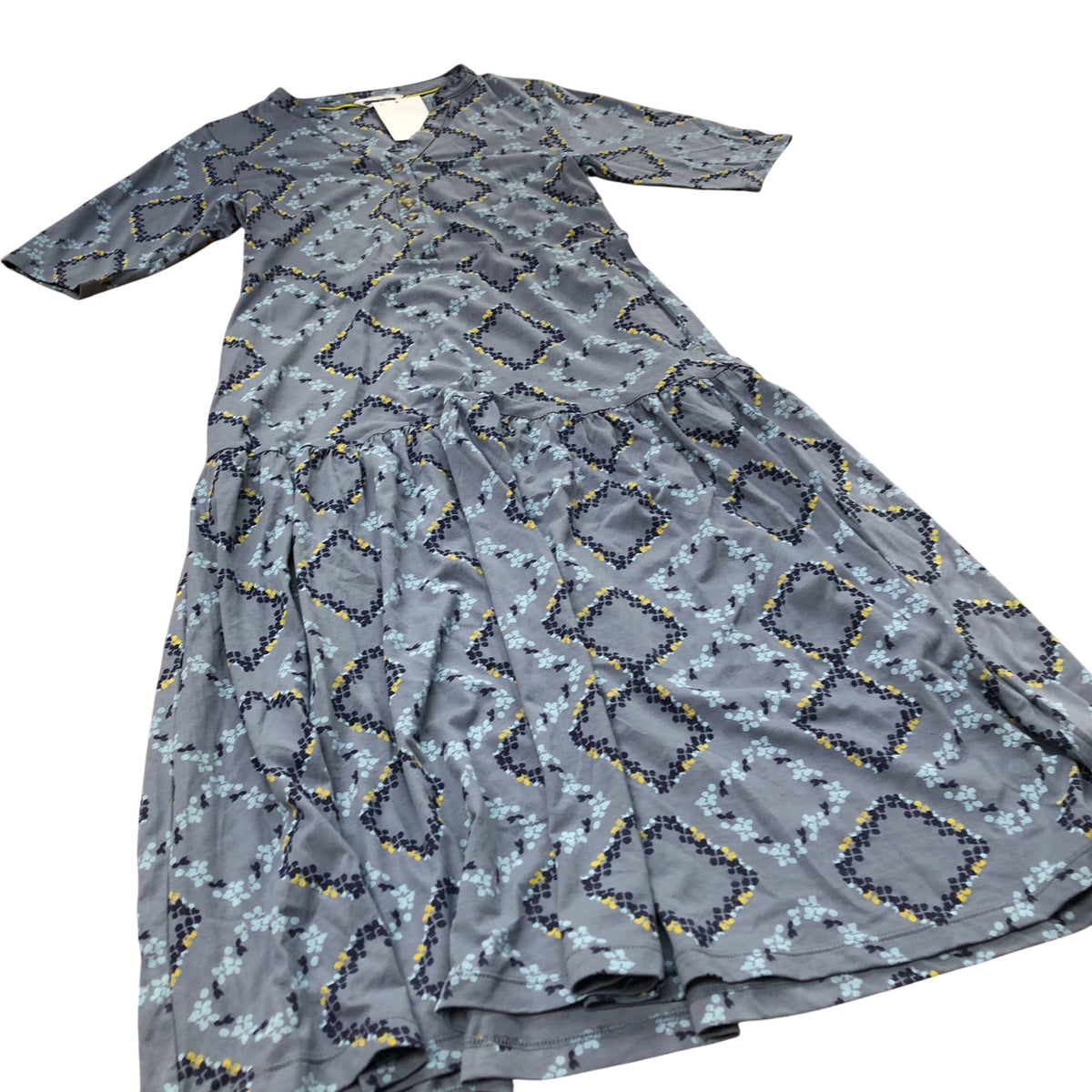 Midi Dress Women's Patterned V Neck Three Quarter Sleeve Casual UK8