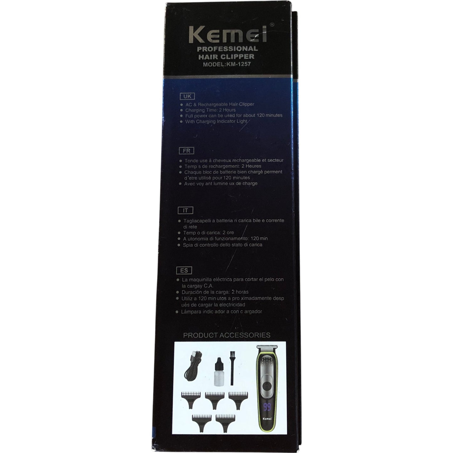 Kemei Professional Hair Clipper Model KM1257 USB Charging 1200mAh Battery