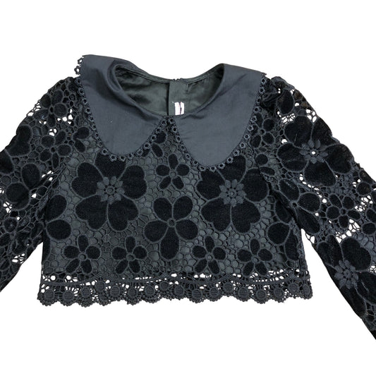 Angel & Rocket Black Cropped Top 6Y Girls Floral Lace Long Sleeve