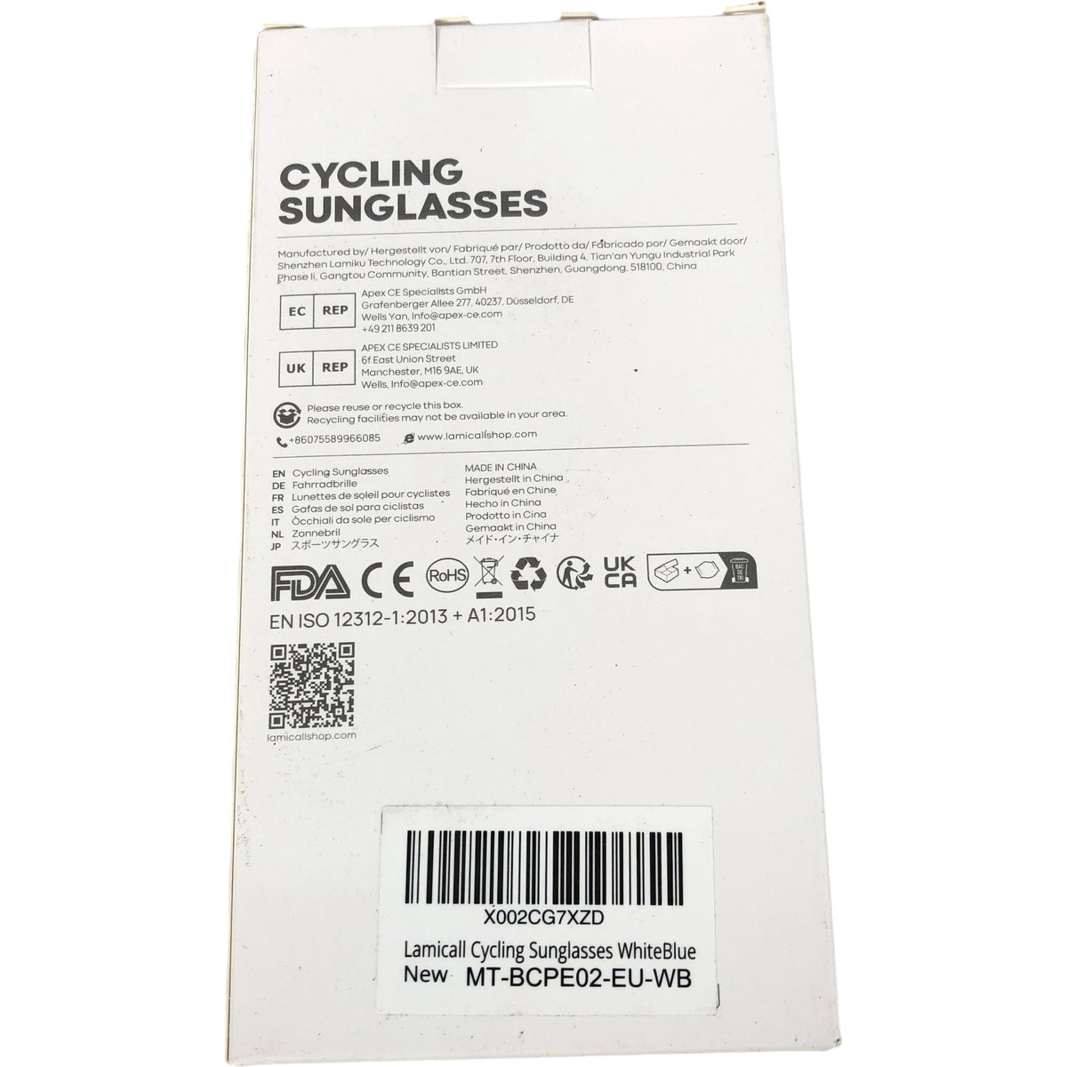 Lamicall Cycling Sunglasses BCPE02-WB White Blue UV400 Protection Breakage Proof