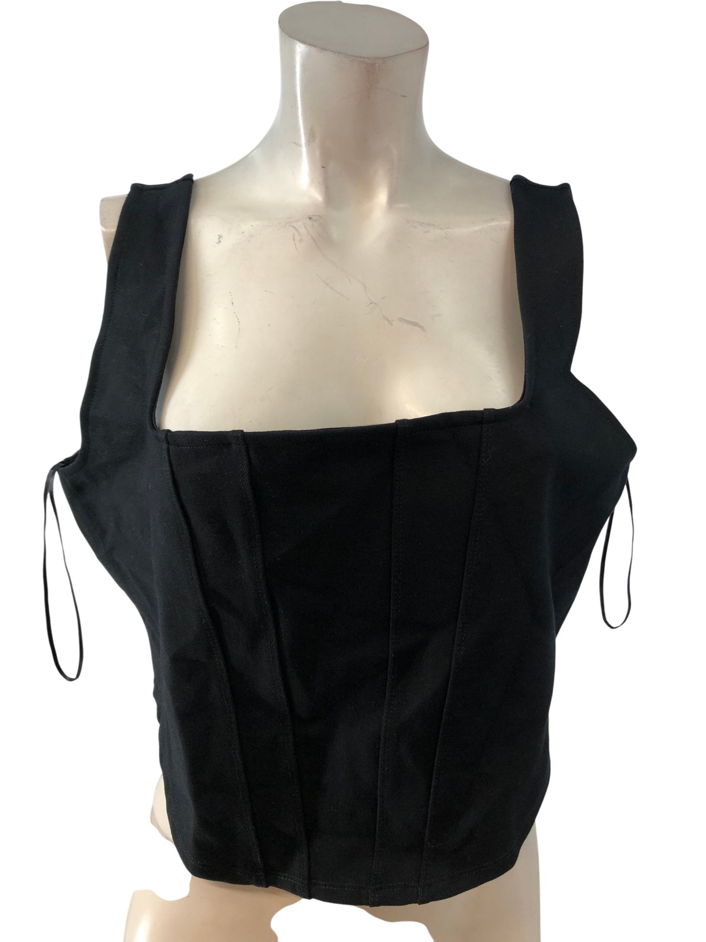 River Island Black 60s Riv Sol Cropped Top L Women Sleeveless Cotton Blend