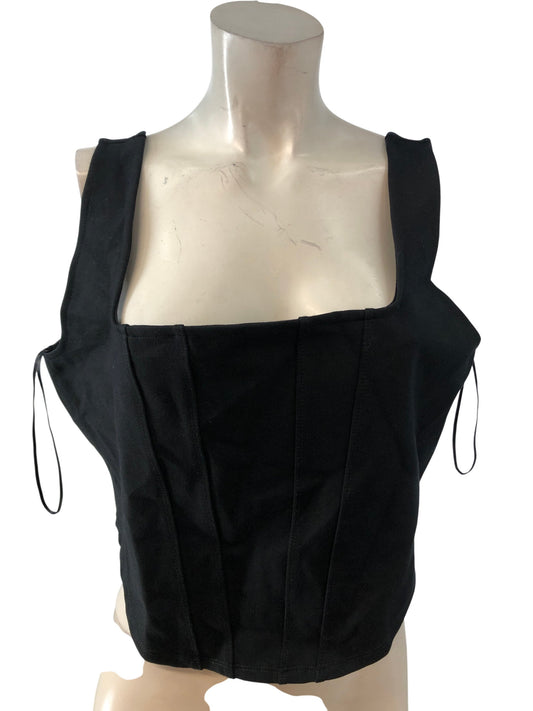 River Island Black 60s Riv Sol Cropped Top L Women Sleeveless Cotton Blend