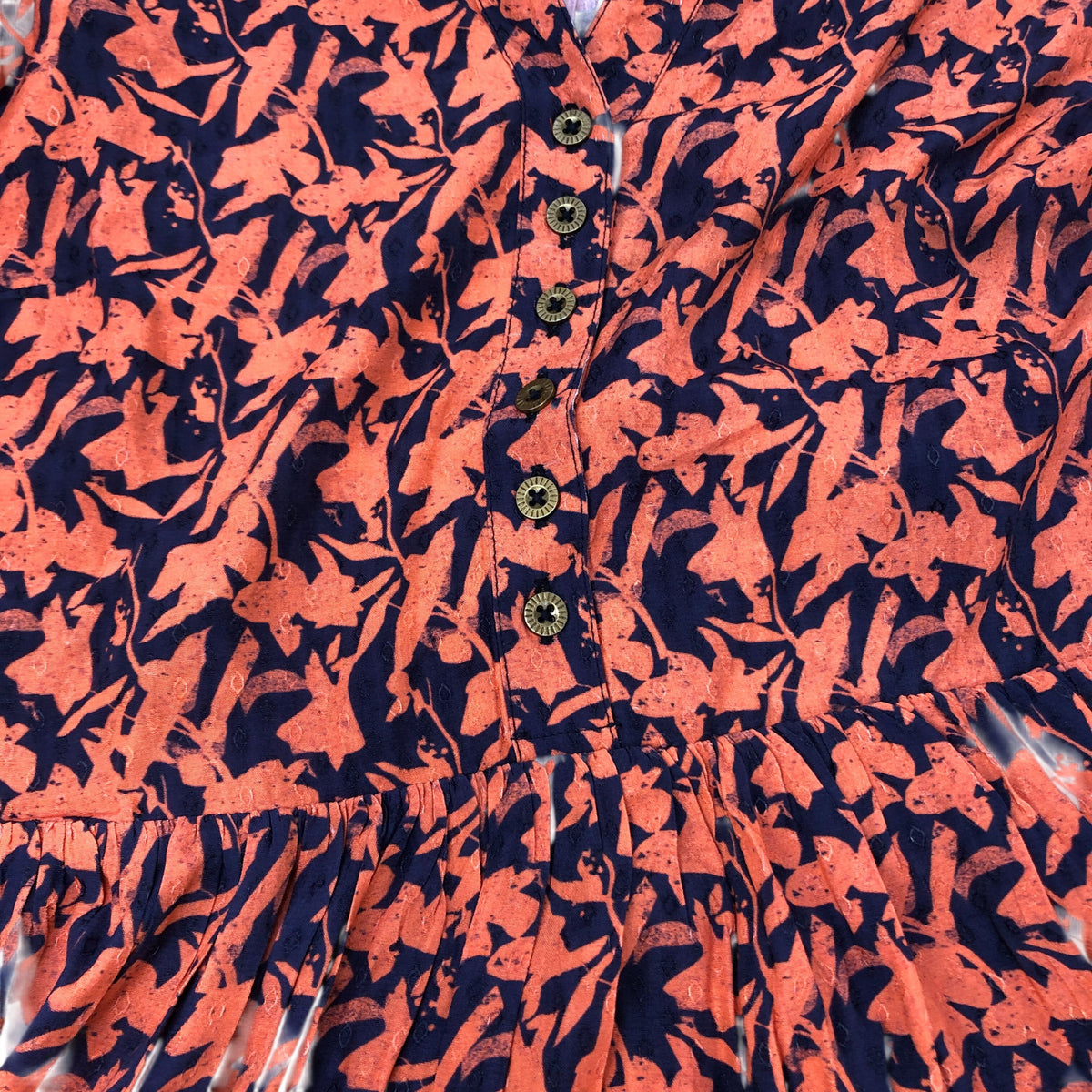 Viscose Dress Women's Size Unknown Floral Print Boho Style Orange Navy