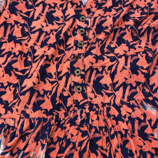Viscose Dress Women's Size Unknown Floral Print Boho Style Orange Navy