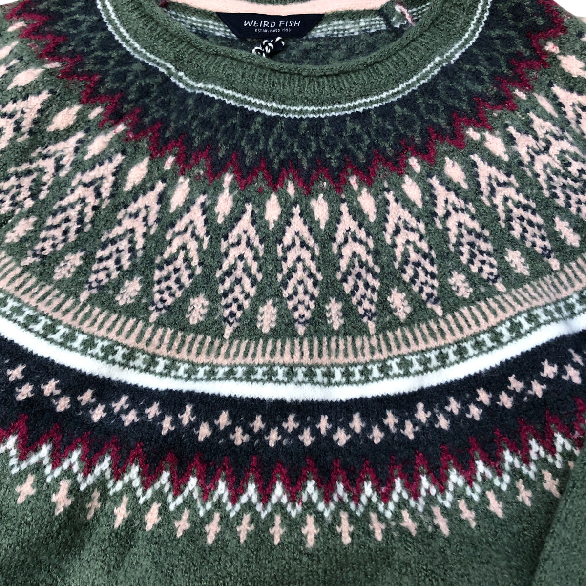 Weird Fish Fair Isle Sweater Ivy Green Crew Neck Long Sleeve Size 14