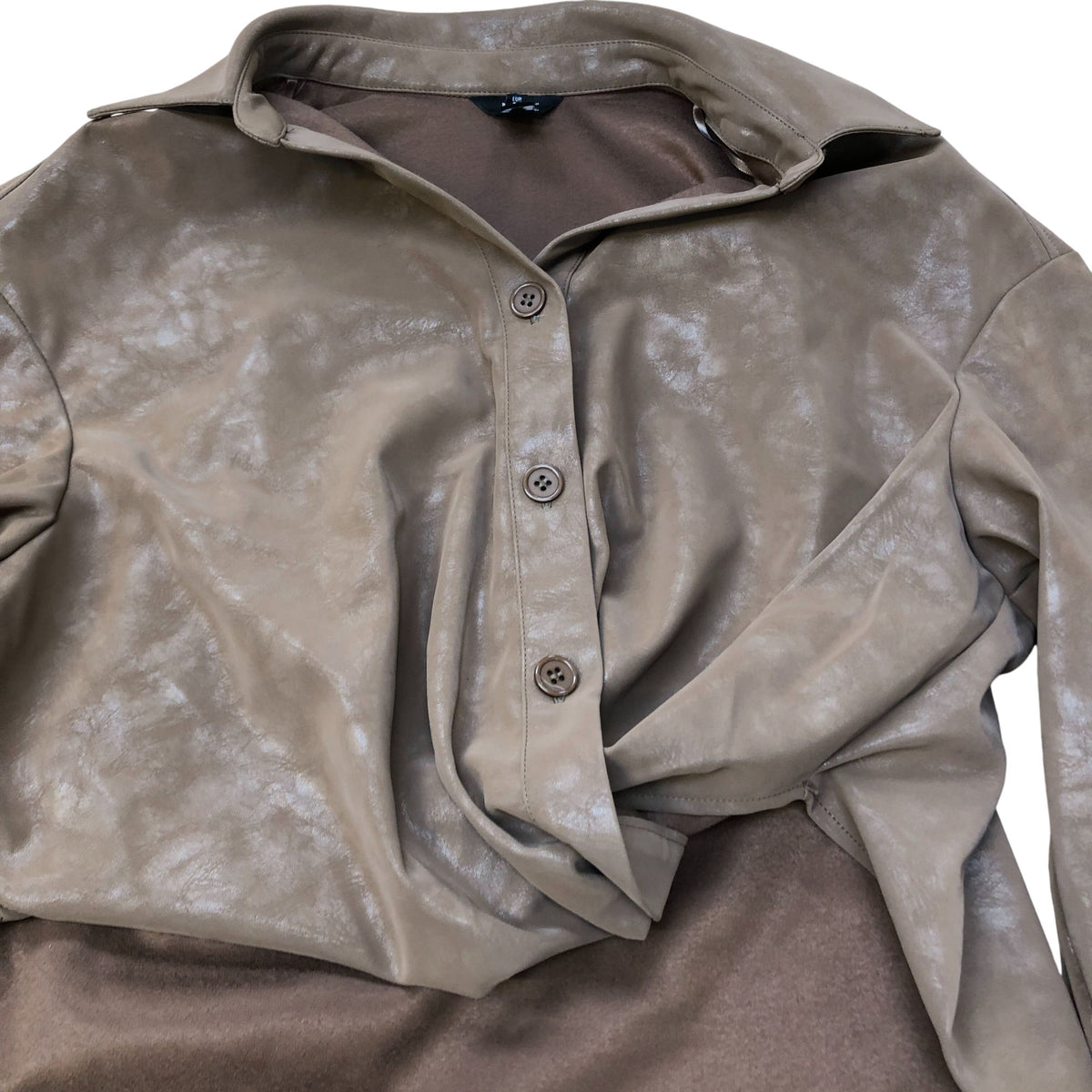 River Island Overshirt Jacket UK Size 8 Women's Brown Faux Leather Long Sleeve