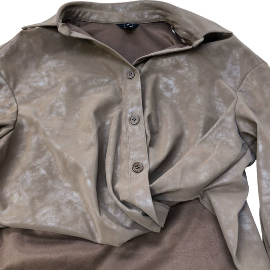 River Island Overshirt Jacket UK Size 8 Women's Brown Faux Leather Long Sleeve