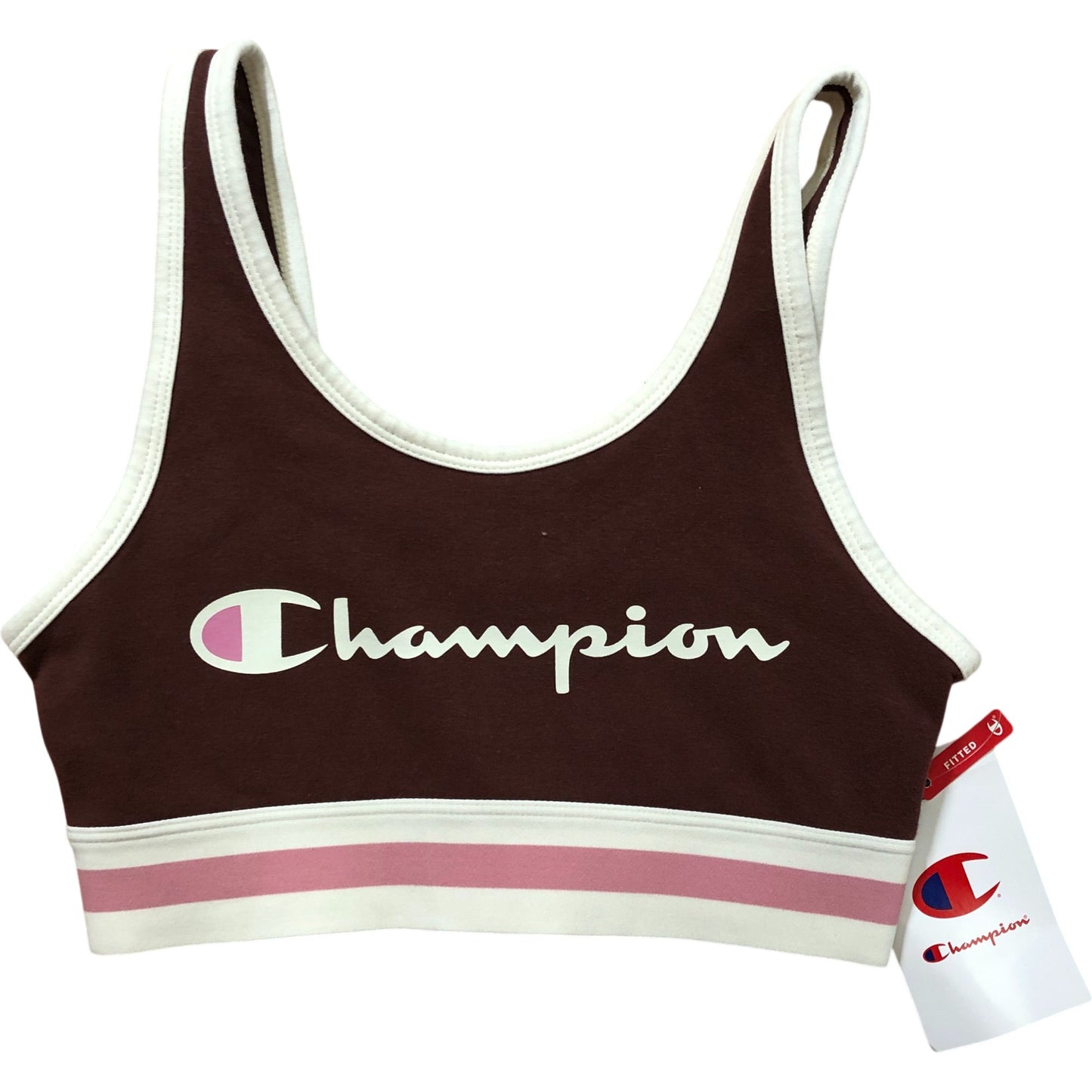 Champion Iconic Bra Top XS Women's Sports Bra Ruby Brown Cream