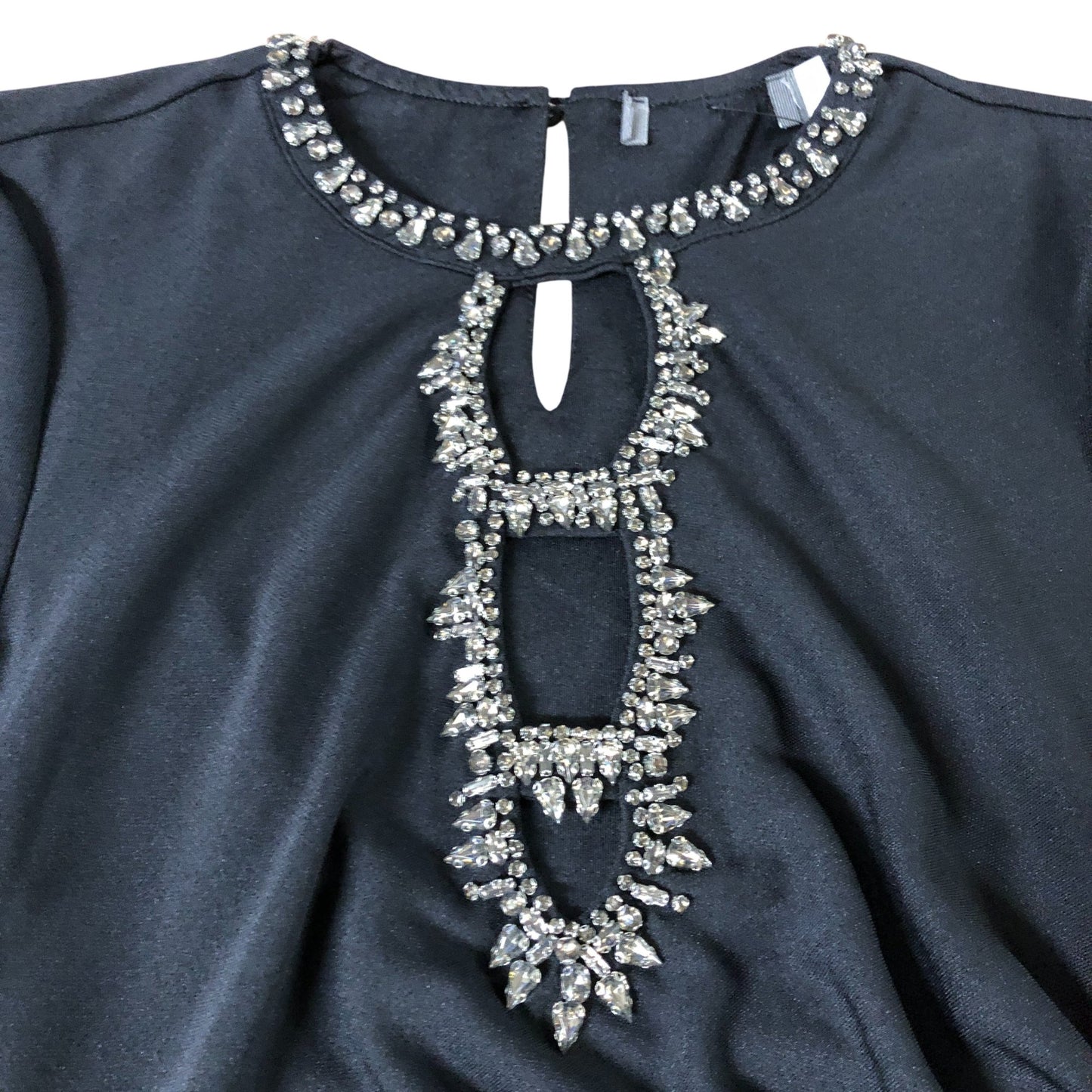 Branded Black Cut Out Embellished Midi Dress - Size 12