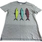 Pattern Fish Graphic T-Shirt UK S Men's Grey Short Sleeve Casual