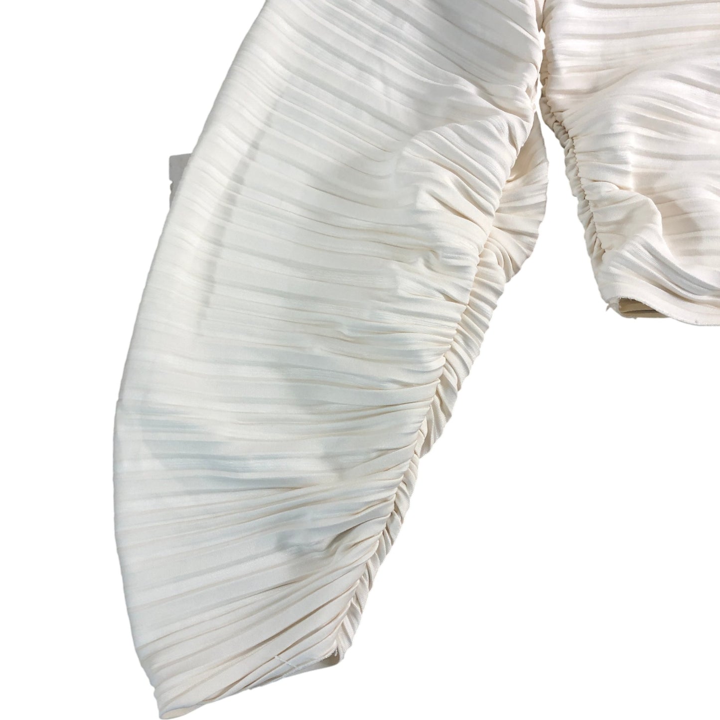 River Island Women's Cropped Blouse UK12 White Long Sleeve Pleated Top