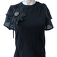 River Island Black Flower Detail T Shirt XS Women's Short Sleeves Party Top