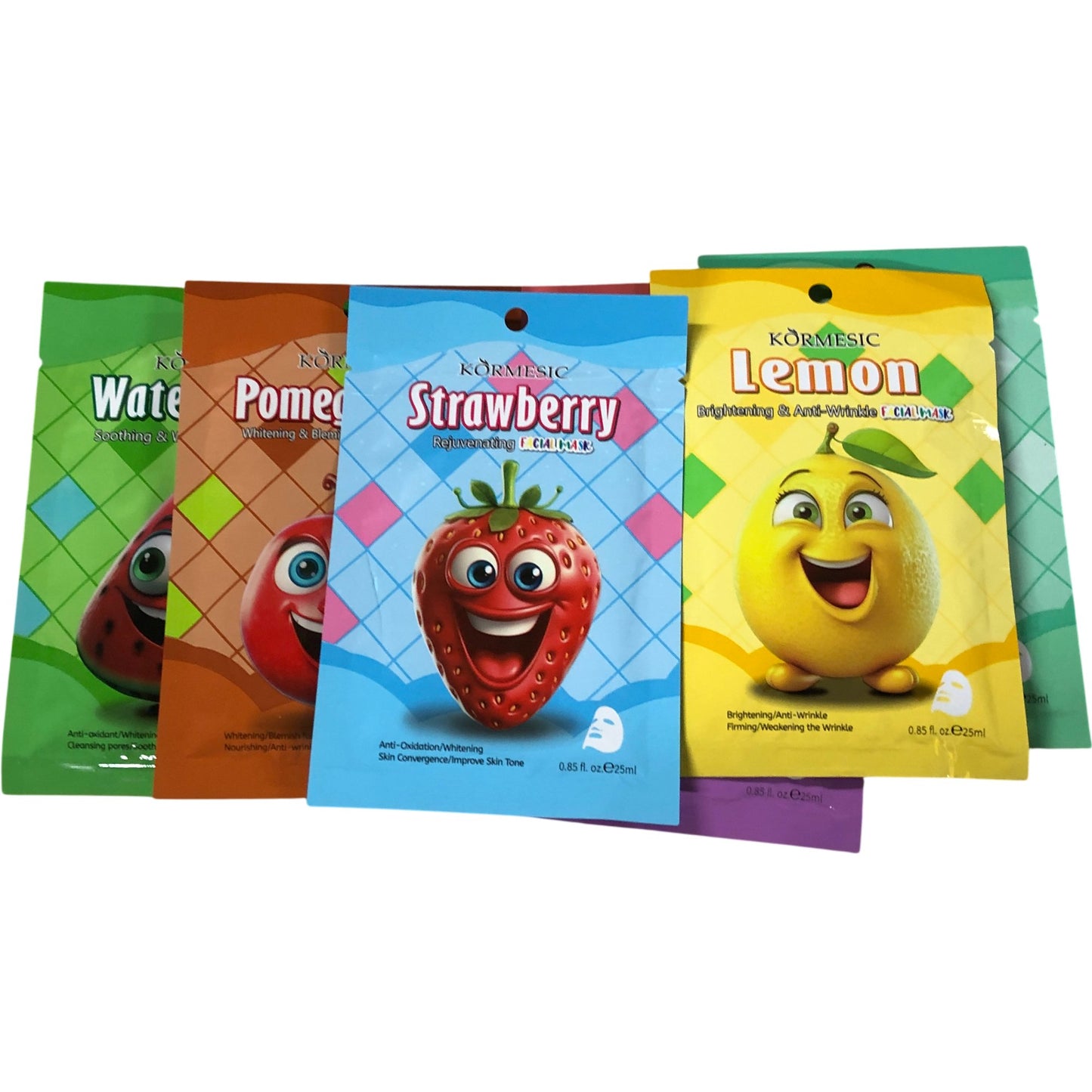 KORMESIC Skin Care Masks Bundle 7 PCS Strawberry Watermelon Avocado Pomegranate