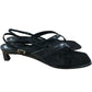 Branded Black Leather Kitten Heel Toe Post Sandals UK 4 Women's