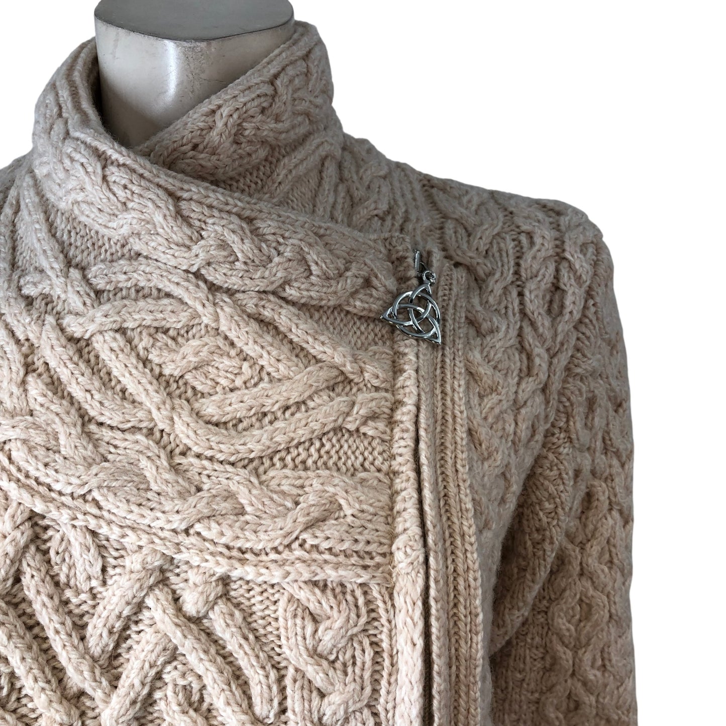 SAOL Ladies Side Zip Cardigan New Wool Blend Cream Cable Knit Sweater Size Large