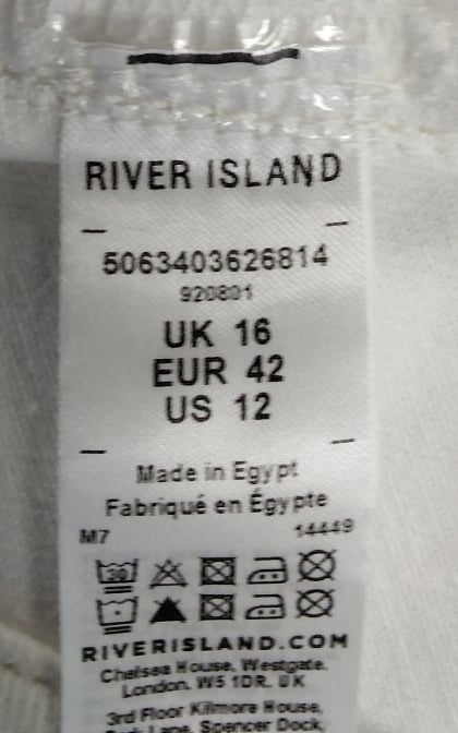 River Island White Denim Shorts UK16 Women's Casual Cotton High Waisted