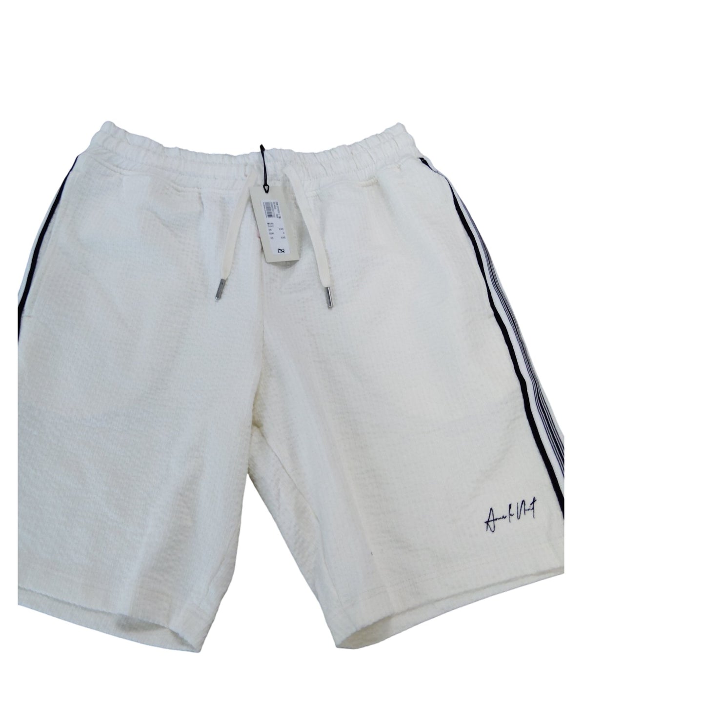 White Sports Shorts XXS Men's Comfort Fit Waffle Pattern Drawstring Side Stripe
