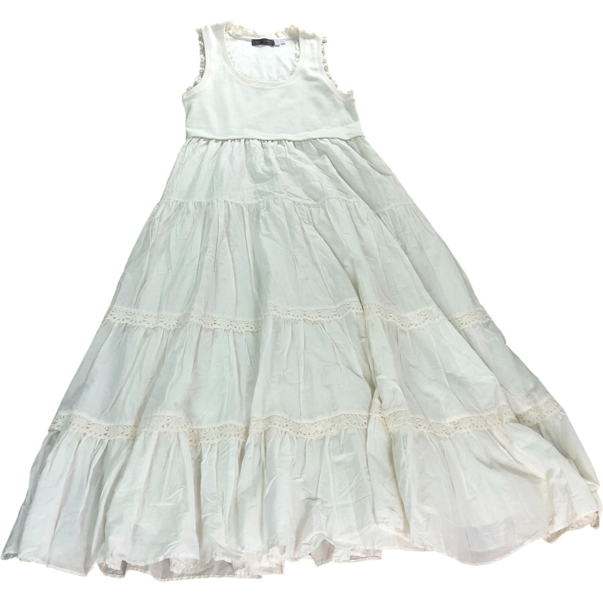 Sleeveless Maxi Dress Size M Women's White Cotton Lace Trim Feature