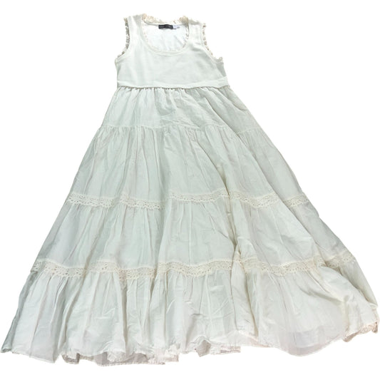Sleeveless Maxi Dress Size M Women's White Cotton Lace Trim Feature