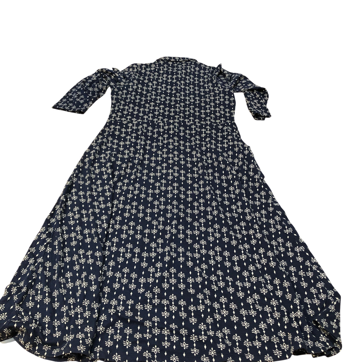 Long Sleeve Midi Dress UK12 Women's Navy Floral Pattern Organic Cotton