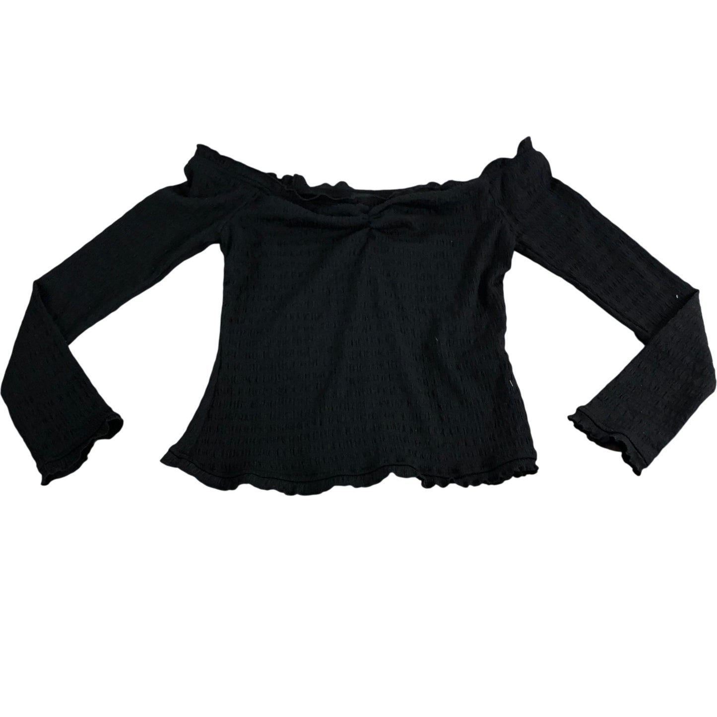 River Island Black Off Shoulder Ruffle Long Sleeve Top Women's Size 18