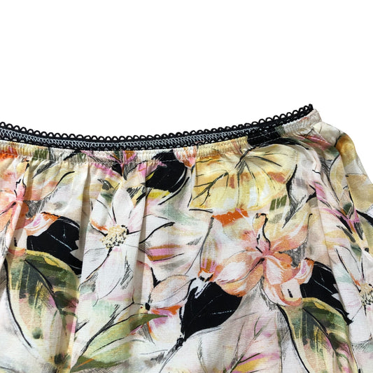 River Island Floral Print Skirt Women's Elastic Waist Lace Trim Summer Size 8