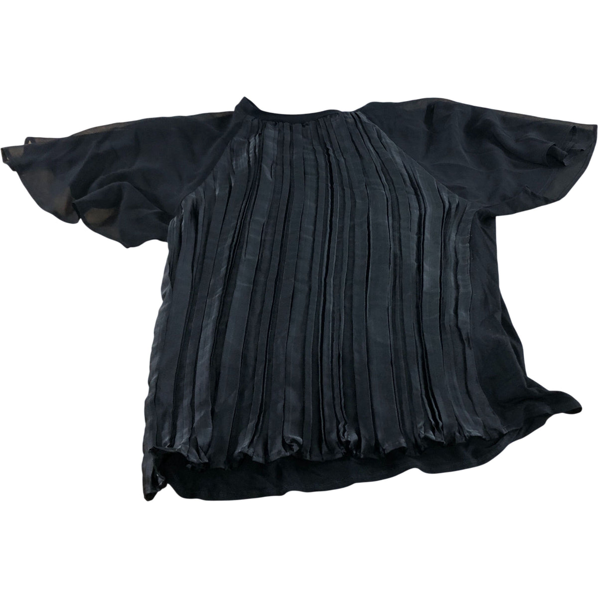 River Island Pleated Blouse Size UK12 Women's Black Sheer Sleeve Pleated Design