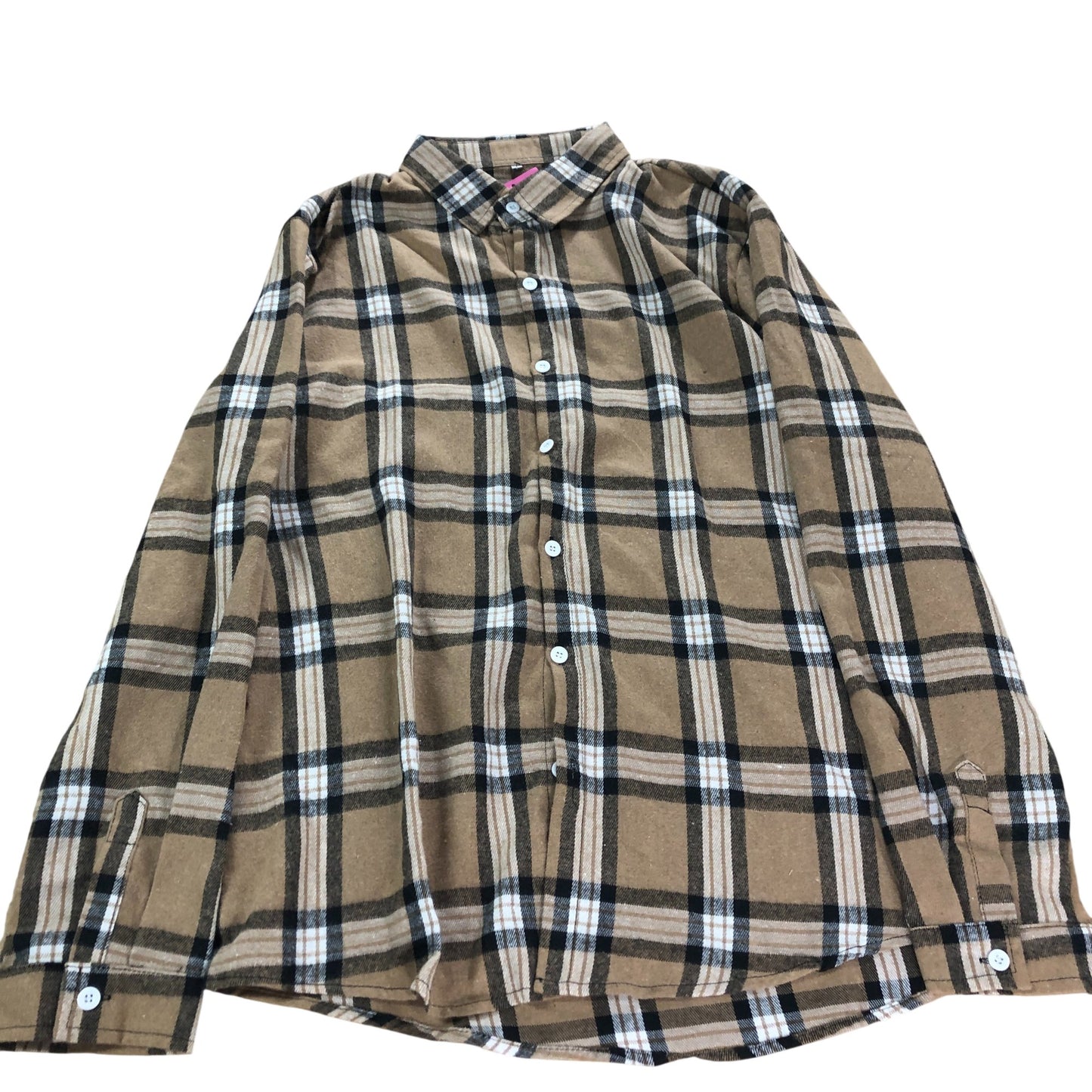 Flannel Shirt Men's Casual Long Sleeve Checked Brown Black XL