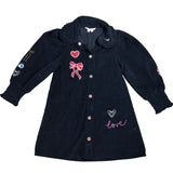 Branded 6Y Girls Black Corduroy Dress With Embroidery Lace Trim