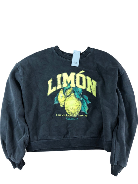 River Island Cropped Sweatshirt Size 7-8YRS Unisex Kids Grey Lemon Print