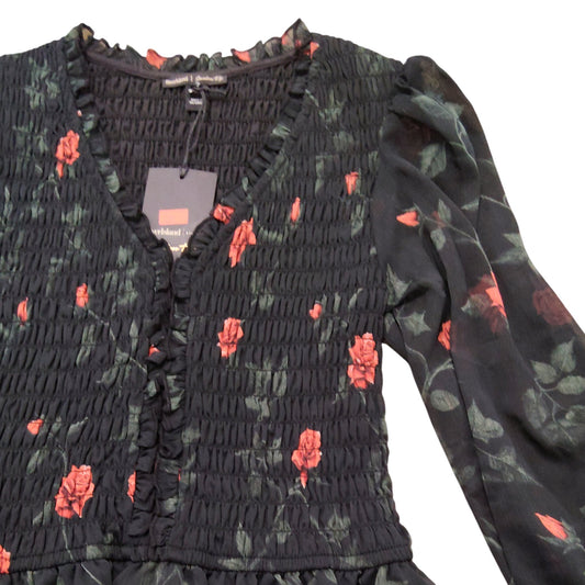 River Island Floral Smock Dress UK6 Women's Long Sleeve Black With Roses