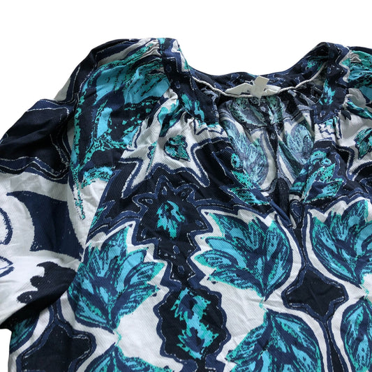 Women's Blue Floral Print Dress UK14R Stylish Comfortable Viscose Cotton