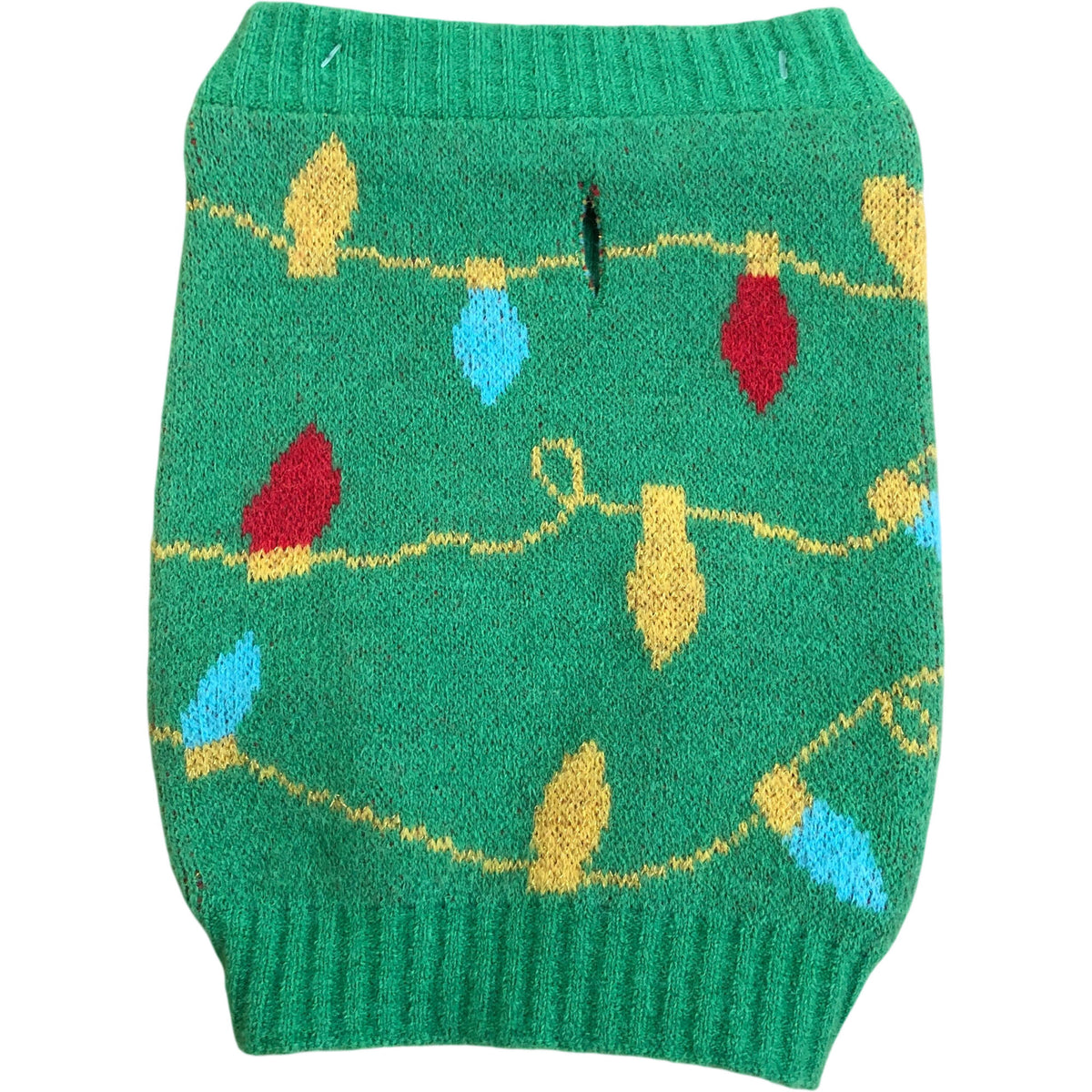 Green Christmas Dog Sweater String Lights Detail XS