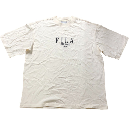 FILA Heritage T-Shirt M Men's Cream 100% Cotton Over Size 1911 Graphic Print